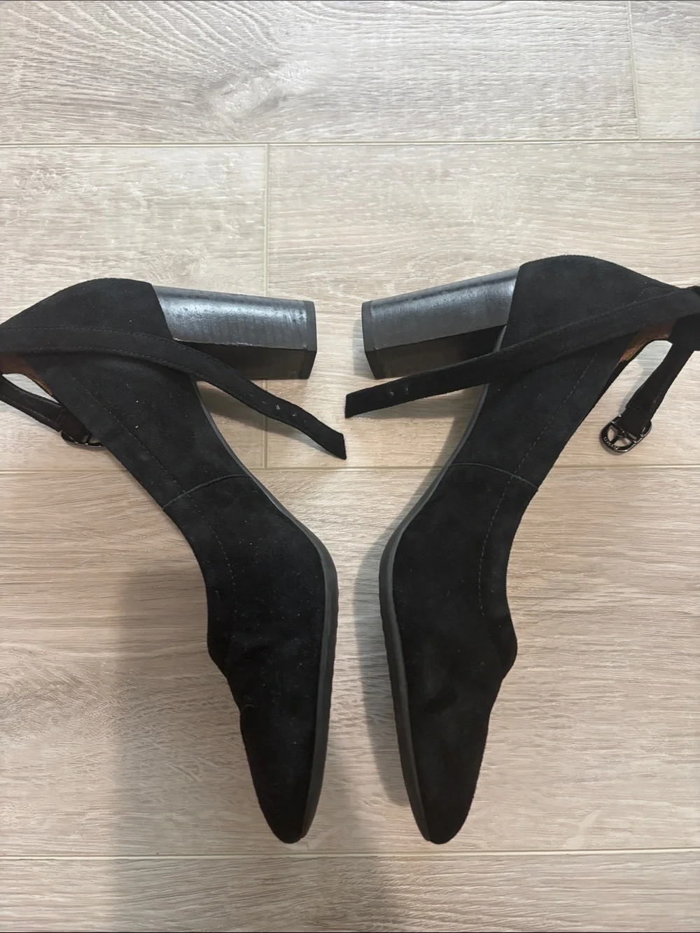 Clarks Suede Block Heel Pumps with Ankle Tie
